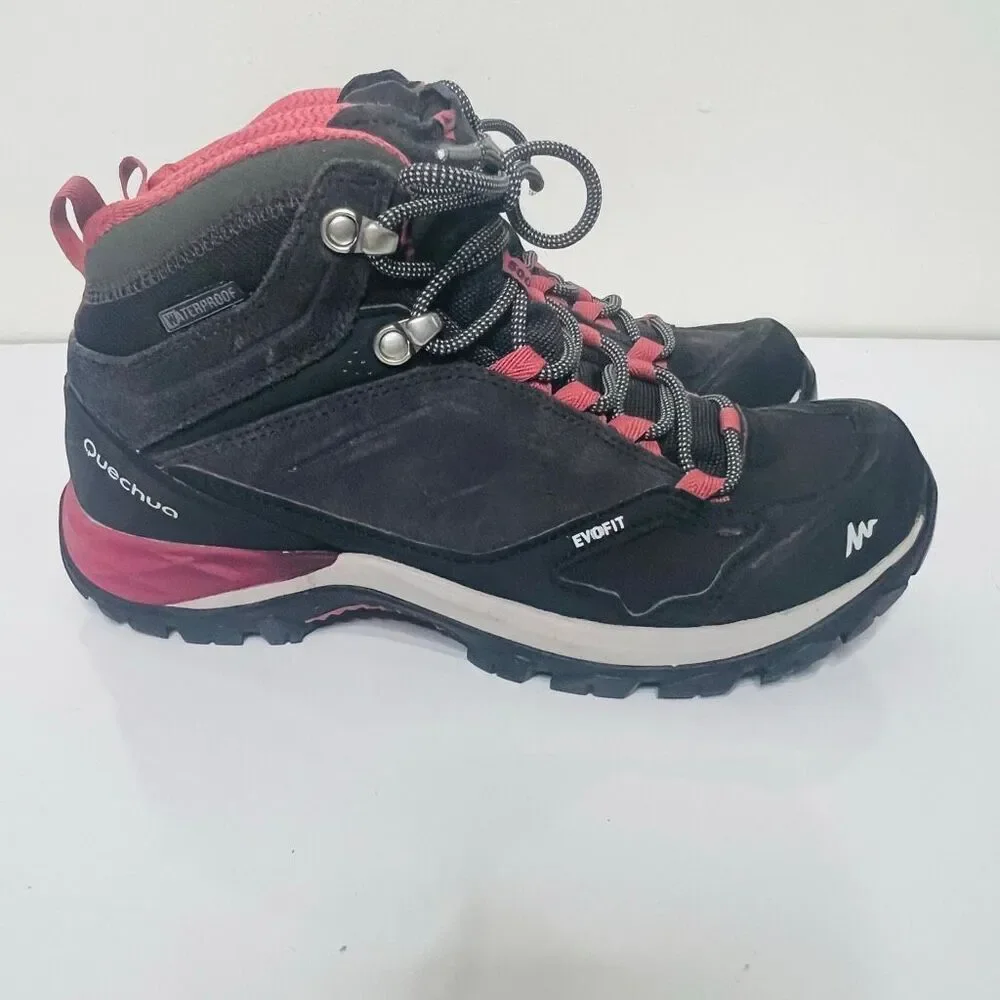 Quechua MH500 EvoFit Black Grey Pink Waterproof Mid Hiking Boots Women's Sz 7.5